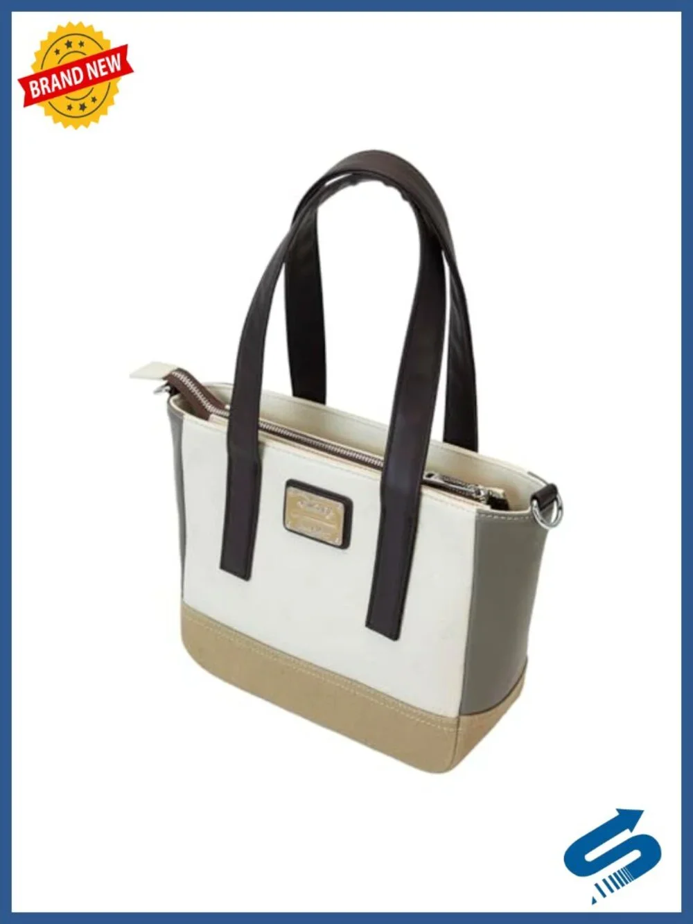 Faux Leather and Canvas Mini Tote Bag with Adjustable Straps